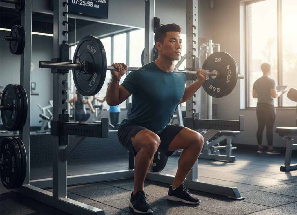A person performing a squat with good form